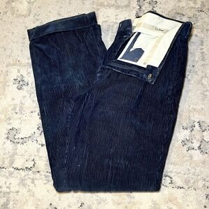 LL Bean Classic Corduroy Pants Navy Blue Men 32w x 29L Academia Preppy Roll Hem